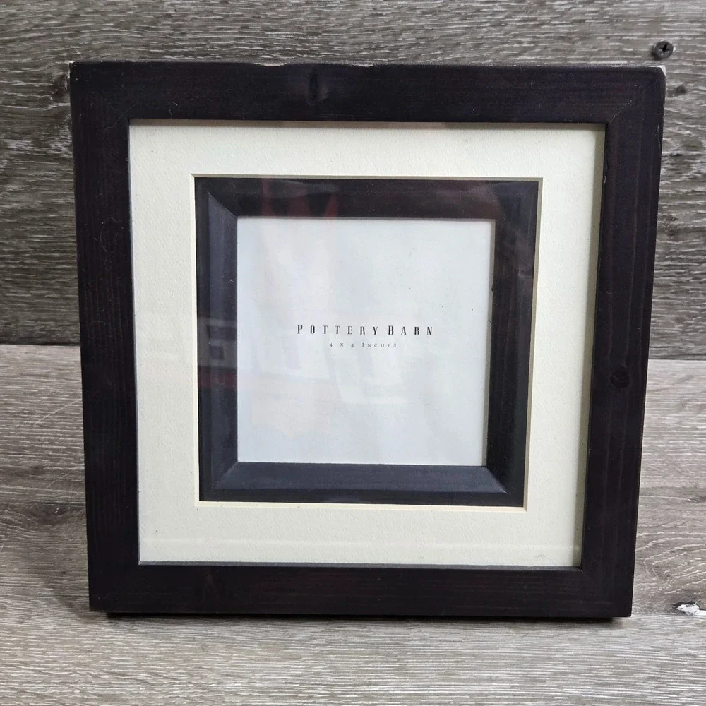 Pottery Barn Square Wood Picture Frame Black Textured Single Mat 4x4 Display